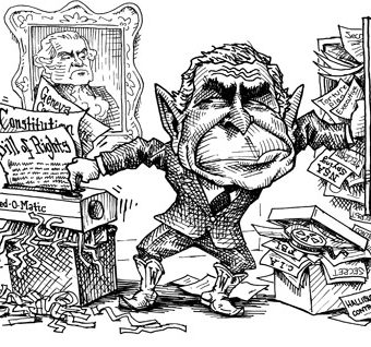 cartoon showing bush trashing government files