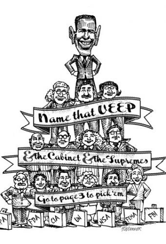 cartoon showing a name that veep game