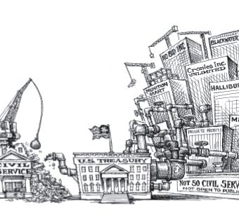cartoon showing the treasury using non civil services