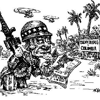 Cartoon showing a soldier mistaking colombia for vietnam