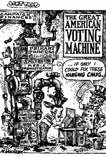 cartoon showing the great american voting machine