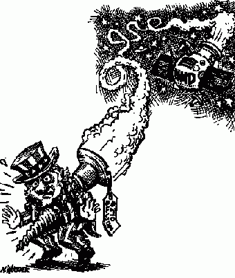 cartoon showing uncle sam being skewered by a rocket