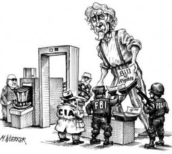 cartoon showing uncle sam being checked at the airport