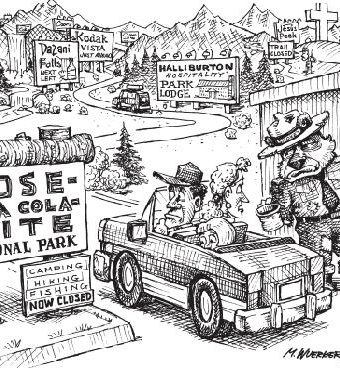 cartoon showing yosemite as being sold out and corrupted