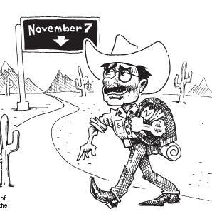 Cartoon showing hightower walking toward november 7