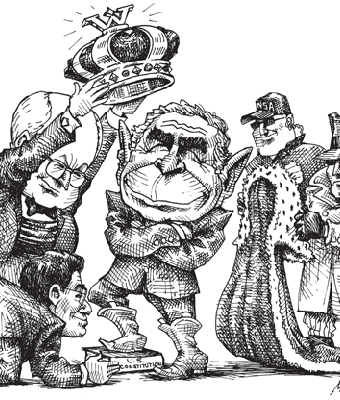 Cartoon showing bush being crowned