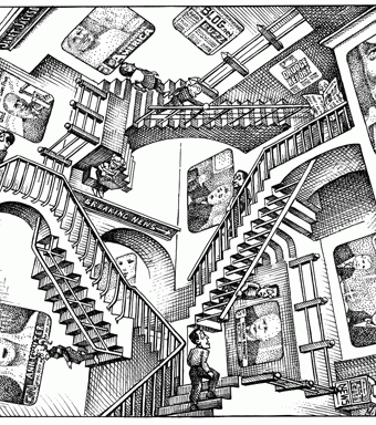 Cartoon showing news as a labyrinth