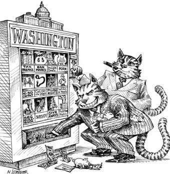 cartoon showing 'fatcats' robbing washington